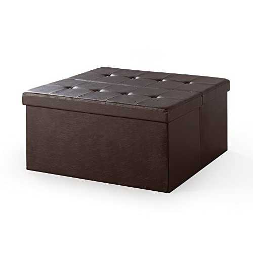 Otto & Ben Coffee Table with Smart Lift Top Tufted Folding Faux Leather Trunk Ottomans Bench Foot Rest, 30" Square, Chocolate