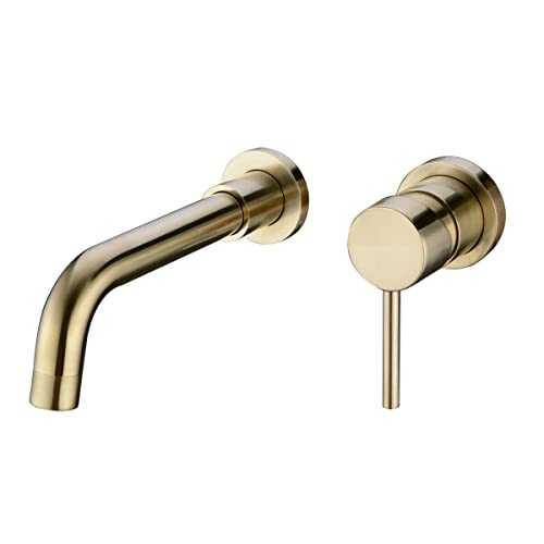 TRUSTMI Brass Basin Mixer Tap Wall-Mounted Concealed Bathroom Sink Faucet, Brushed Gold