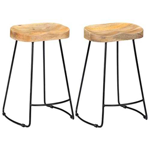 vidaXL 2x Solid Mango Wood Gavin Bar Stools Home Kitchen Breakfast Dining Room Chair Seat Seating Furniture 45x40x62cm