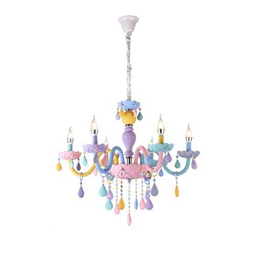 Rainbow Crystal Chandelier Macaron Color Droplight Children Bedroom Pendant Lamp Creative Fantasy Girl Princess Luminaire Hanging Light Fixtures (Size : 6heads)