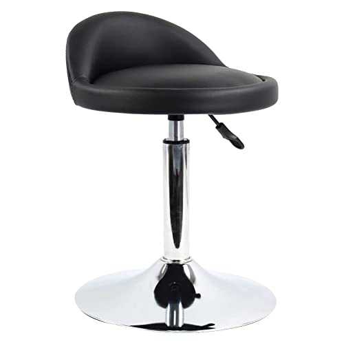 FURWOO PU Leather Low Bar Stool Height Adjustable Swivel Stool with Backrest for Barber Shop Workshop Home Kitchen Beauty Nail Round Stool(Black)