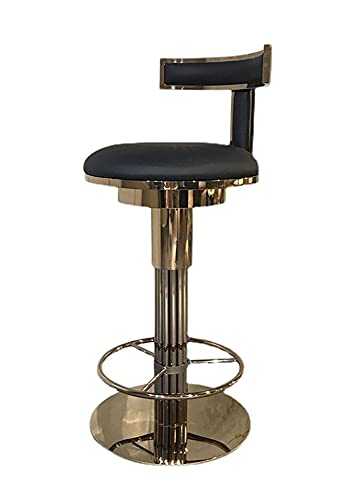 Lifting Bar Stool With Backrest, Rotating Bar Stool, Bar Front Desk Creative Stainless Steel Microfiber Leather Home Chair Creative High Stool (rose Gold + Black Cushion)