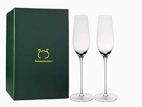 Panda&December Champagne Flute,Champagne Glasses Set of 2,Lead Free Crystal Glasses,Modern, Elegant Gift for Women, Men,Christmas,Wedding,Anniversary,Birthday Gift-230ml