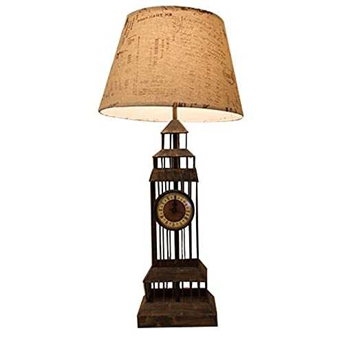 Desk Lamp for Living Room Bedroom Wrought Iron Retro Bedroom Bedside Table Lamp Study Living Room Dimmable Brown Remote Control Switch Bedside Desk Lamp