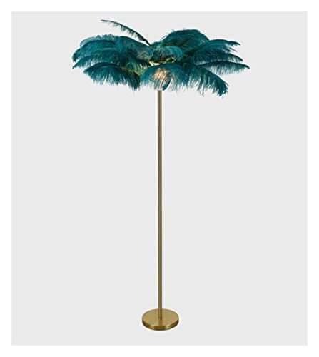Wepread Feather Led Floor Lamp, Ostrich Feather Stand Lamp, Luxurious Simple Creative Wrought Iron Villa/Office/Hotel Decor Lighting Romantic Living Room Study Bedroom (Color : Blue)