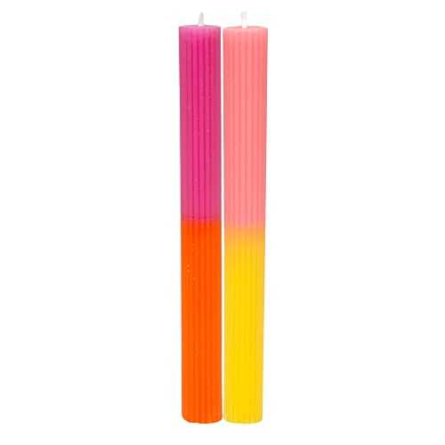 Ombre Tapered Dinner Candles Unscented Neon Pink & Yellow 2 Pack | by Talking Tables