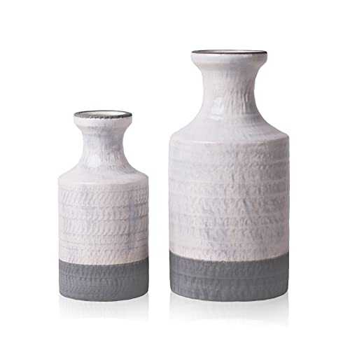 TERESA'S COLLECTIONS Vase for Flowers, 2PCS Modern Grey White Ceramic Vases for Gifts, Decorative Glazed Pottery Vase for Home Decoration, Living Room, Bedroom, 16cm/20cm