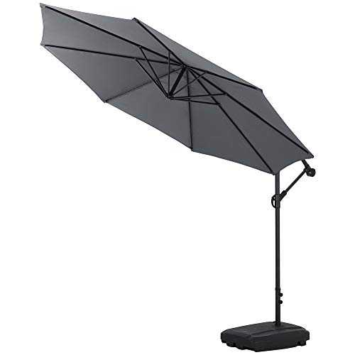 The Fellie Garden Parasol Cantilever Umbrella with Crank Handle for Outdoor Sun Shade Patio Banana Umbrella with 60L Banana Parasol Base, 3M-Dark Grey