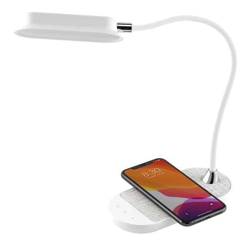 LED Desk Lamp, MOMAX Eye-Caring Desk Light with Wireless Charger, 360° Flexible Arm, 5 Brightness, USB C Input, Lightweight & Portable, Touch Control, Mini Table Lamp for Home Office, Reading (White)