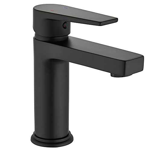 Gricol Bathroom Basin Tap Solid Brass Square Handle Hot Cold Mixer Tap Single Lever Faucet Black