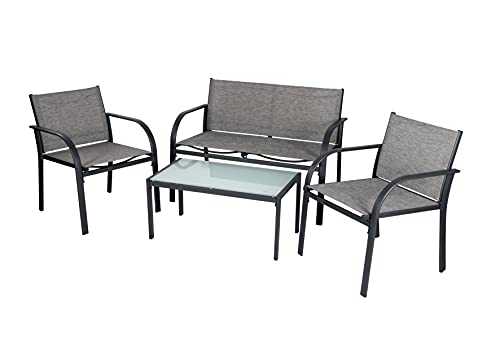 EVRE Valencia Outdoor Garden Furniture Set Patio Conservatory 4 piece set table chair sofa (Grey) (Valenica)