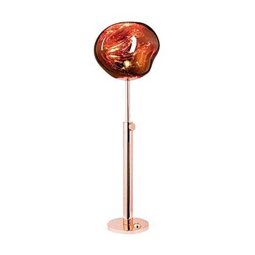 Floor Lamp, Archaistic European Style Floor Lamp Retro Modern Rose Gold Plating Metal Glass Melt Standing Lamp with Lava Irregular Red Copper Mirror Shade Height Adjustable Max 1.6M for Living