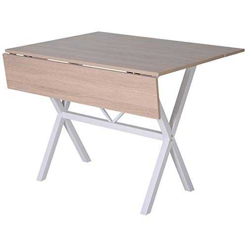 HOMCOM Dining Table Drop Leaf Metal Frame MDF Top Folding Expandable 6 Person Oak