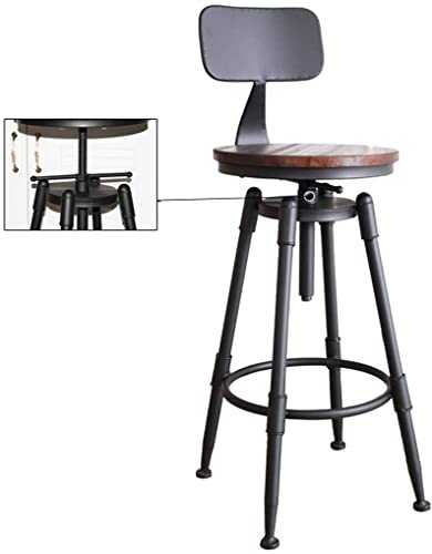 JYCCH Vintage Industrial Bar Stool Height Adjustable Round Wood and Metal Swivel Bar Chairs Height Stool with Footrest Back for Breakfast Counter Kitchens