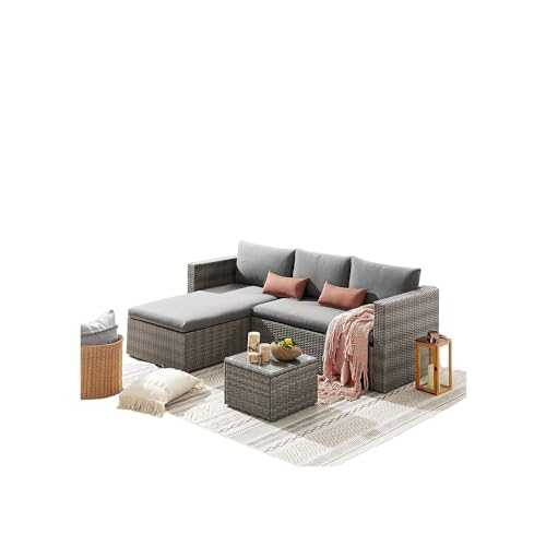 EVRE Malibu Rattan Garden Furniture Set and Coffee Table Patio Conservatory Indoor & Outdoor with Cushions (Grey Malibu)