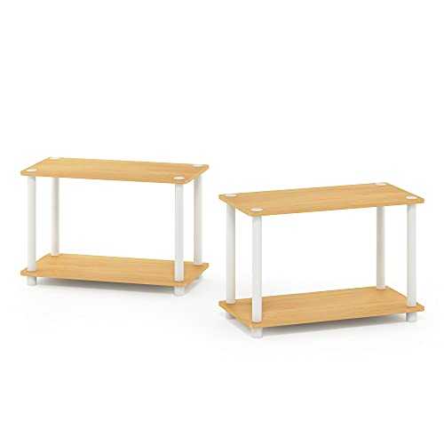 Furinno Turn-N-Tube 2-Tier No Tools End Table, Coffee Table, Shelf, Beech/White, 2-Pack