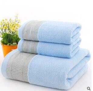 3 Pcs/set Blue Cotton Towel Sets Geometric Embroidered Quick-dry Soft Home Sky Blue