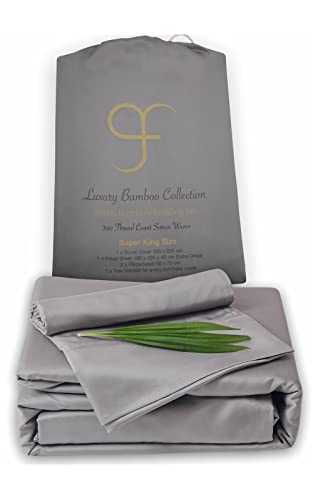 GF 100% Organic Bamboo 300tc Luxurious sateen weave Bedding Set Duvet Cover, Extra Deep 40cm Fitted Sheet, 2 x Pillow Cases (Grey, Super King)