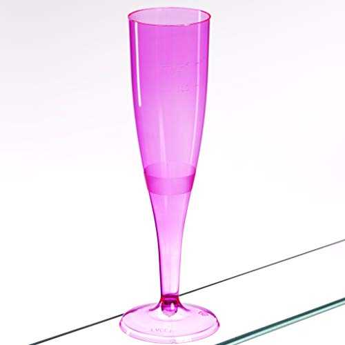50 x High Quality One Piece Disposable Pink Champagne Flute/Glass - 160ml (6oz). Ideal for Christenings, Hen Do's, Baby Showers, Picnics, Camping and Glamping, Festivals, Barbecues (BBQs) and Special Occasions. Offer Pack of 50 Glasses with 4 x AIOS Drink