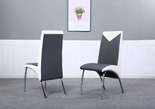 MODERNIQUE x4 Charming Faux Leather Dining Chairs in Full Black, Black and RED Mixed Colour with Thick Foam Padded Curve Back Panel and Chrome Frame, Super Saver (Set of 4, Grey-White)