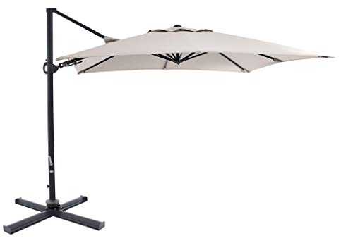 SORARA ROMA Deluxe Cantilever Parasol | Sand | 300 x 300 cm | Cross Base | Square Sun Shading Garden Umbrella