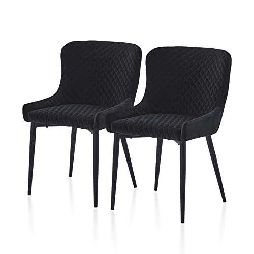 TUKAILAI 2PCS Leisure Modern Upholstery Velvet Dining Chair Armchair Tub Chairs with Comfortable Padded Seat Dining Living Room Lounge Home Reception Restaurant Chairs Black