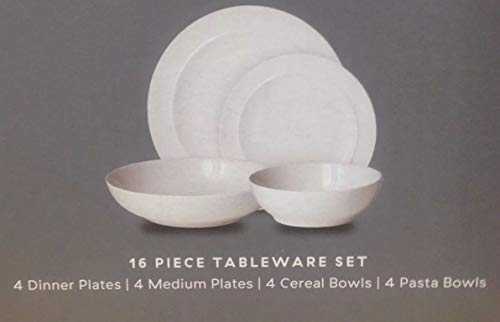 Denby White 16 Piece Dinner Set, 4X Dinner, Medium Plate, & 4X Cereal, Pasta Bowl