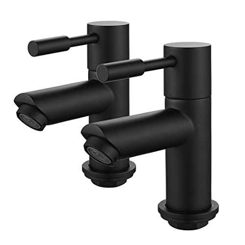 Luckyhome Basin Tap Pair,Twin 1/2" Chrome Hot & Cold Basin Pillar Taps for Bathroom Sink 2pcs（Black）