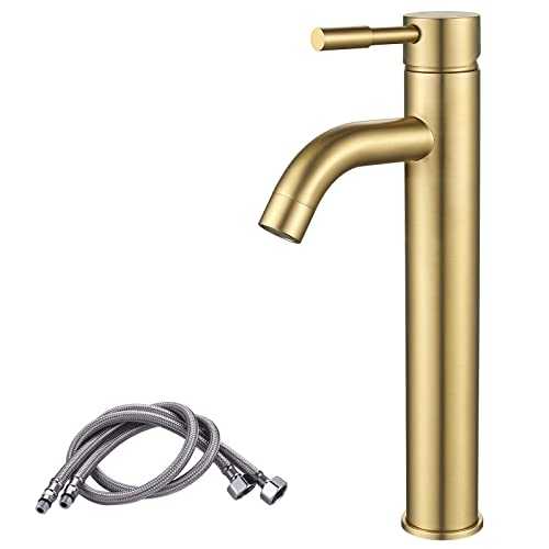 Tall Basin Taps, NewEast Gold Solid Brass High Rise Bathroom Sink Tap Mixer, Countertop Cloakroom Washroom Faucet