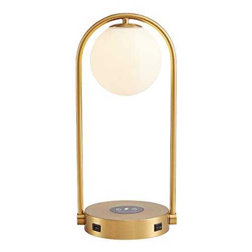 Bedside Lamps Modern Bedside Table Lamp with Wireless Charging Pad and USB Port Living Room Table Light for Decor Office Desk Lamp - Hanging Glass Shade - LED Bulb - Brass Gold Color Lamp for Bedroom