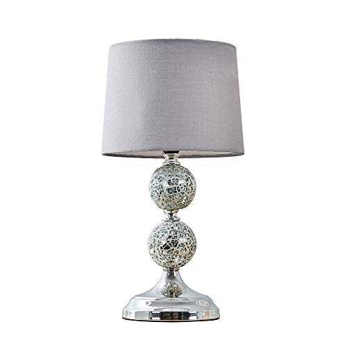 Modern Decorative Chrome & Mosaic Crackle Glass Table Lamp with a Grey Shade
