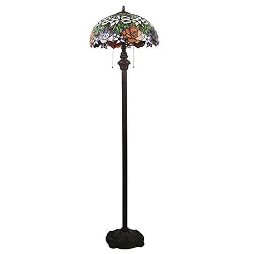 YUTAO Mediterranean Style Floor Lamp, Metal Base, Retro Living Room Floor Lamp, Colorful Glass, Various Patterns, Bedroom And Living Room Reading Lampshade, A Great Gift For Relatives And Friends