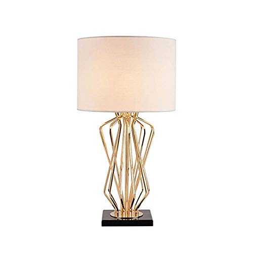 GDICONIC Table Lamp Lamp LED Marble Metal Thin Column Linen Fabric Study Bedroom Bedside Table Living Room Table Lamp Lighting Lamps Black White (Color : White)