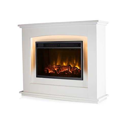 Warmlite WL45036 2KW Washington Fireplace Suite with 2 Heat Settings and LED Log Flame Effect, Ivory