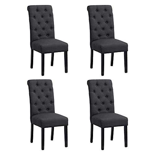 BOJU Modern Dining Chairs with Armrests Only for Kitchen Restaurant Lobby Lounge Furniture Fabric Upholstered Wood Chairs (Charcoal Grey, x4)