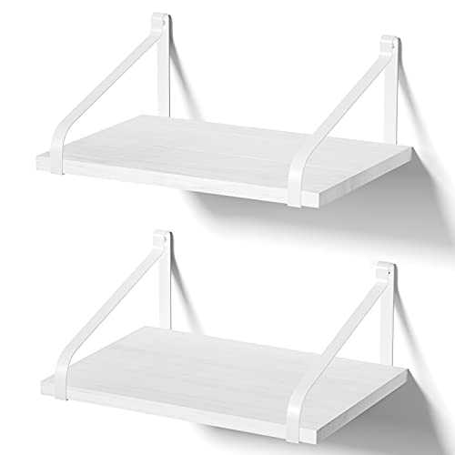 Love-KANKEI Floating Shelves, Rustic Wall Shelves with Large Storage, Wall Mount Set of 2 for Kitchen, Living Room, Bathroom, Bedroom and More, White
