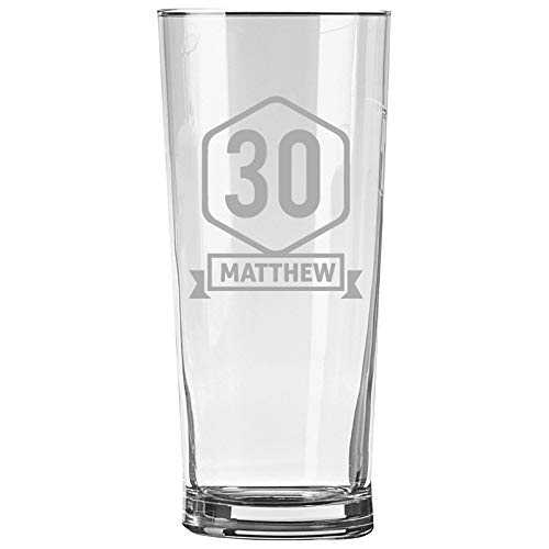 Personalised Engraved Pint Glass - 30th Birthday Gift, 30 in a Border with Personalised Name in a in a White Gift Tube