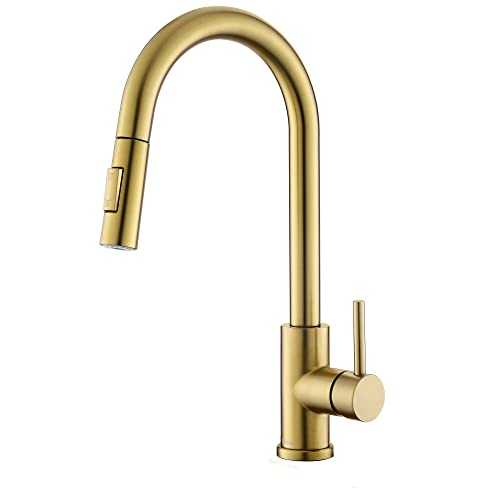 Tohlar Gold Kitchen Tap with Pull-Down Sprayer, Modern Stainless Steel Single Handle Pull Out Kitchen Mixer Tap, Brushed Gold