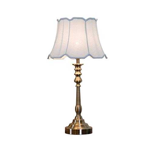 Bedside Table Lamp Traditional Table Lamp Candlestick Brass Metal Blue Fabric Bedside Lamp Living Room Family Bedroom Desk Lamps For Bedroom (Color : Remote Control Switch)