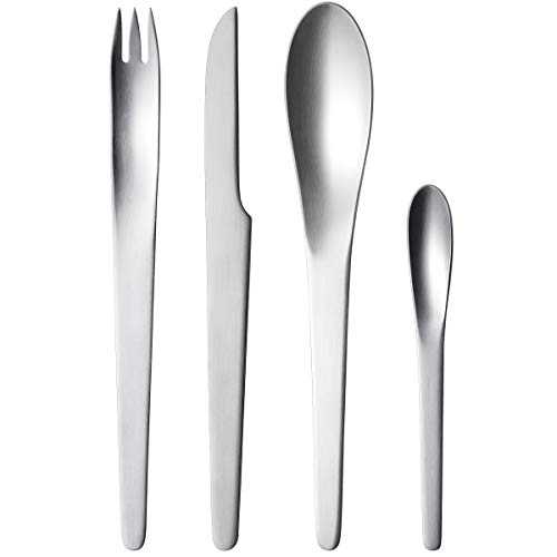 Georg Jensen Cutlery Set, 16 Pieces - 4X Dinner Fork, 4X Dinner Spoon, 4X Long Grill Dinner Knife and 4X Tea Spoon, Matte Stainless Steel 18/8 by Arne Jacobsen