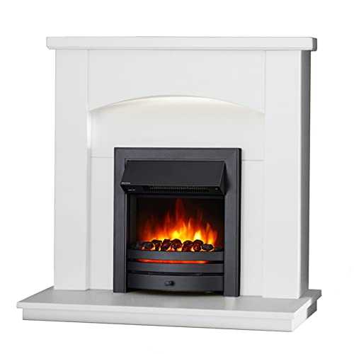 Endeavour Fires New Cayton Electric 42"Fireplace Suite, fitted with Black Trim and Fret, 220/240Vac 1&2kW with 7 day Programmable Remote Control in off white MDF fireplace suite.