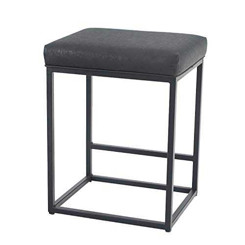 Bar Stool, Counter Height Bar Stools with Footrest, Breakfast Bar Chair of Pu Leather Backless, Kitchen Dining Cafe Chair for Indoor and Outdoor (Black)