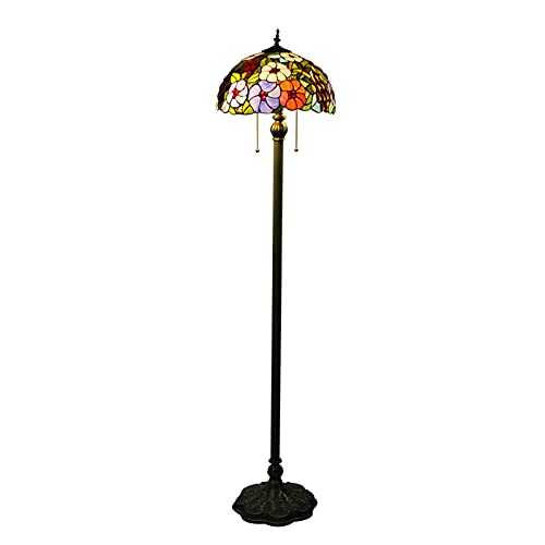 YUTAO Mediterranean Style Floor Lamp Gorgeous And Bright Antique Vertical Reading Lamp Stained Glass Lampshade Bohemian Industrial Bronze Lamp Pole Retro Base Children's Bedroom Living Room