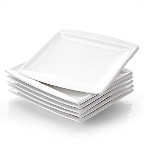 XWOZYDR 6- Piece 10. 25inch Ivory White Porcelain Large Flat Plate China Ceramic Dinner Plates Set 26.5X26X2.5CM