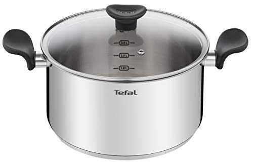 Tefal Dutch oven 24 cm (5.3 L) + glass lid, All heat sources including induction, Premium stainless steel, 10 year warranty, Simmer, Boil, Primary E3084604