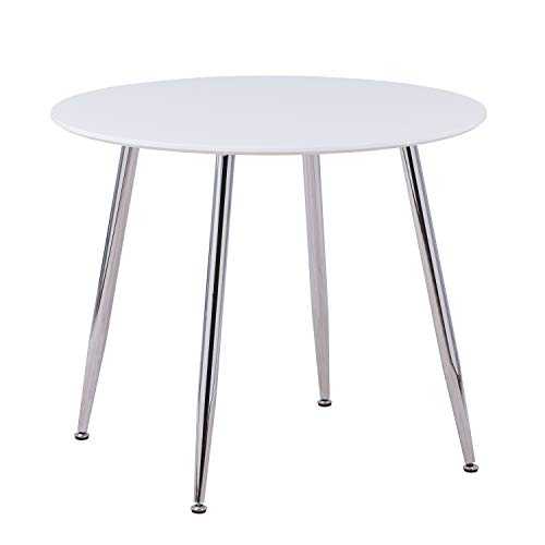 GOLDFAN Dining Table Small Round Table White High Gloss Kitchen Table Living Room Table with Chrome-Plated Legs 80 cm
