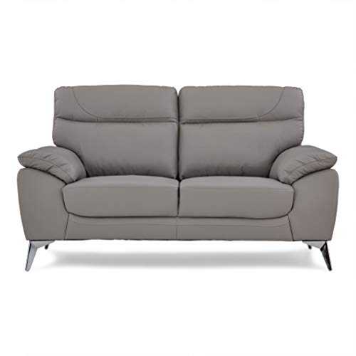 Roseland Furniture - Roma Leather Sofa for Living Room - Modern Italian 2 Seater - 3 Seater Couch with Padded Armrests and Loose Cushions (Taupe, 2 Seater Sofa)