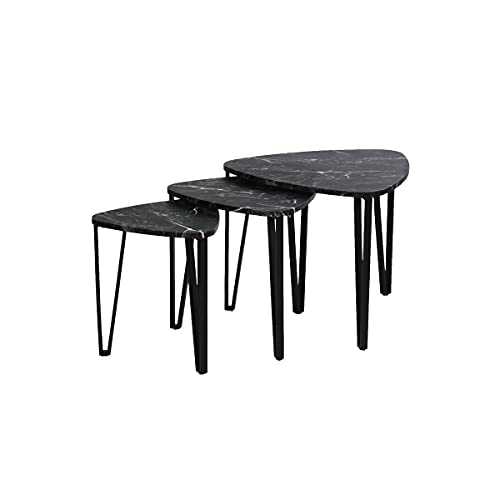Aingoo Nest of Table Easy Assembly Industrial Nesting Table Set of 3 Coffee Tables End Side Tables for Home and Office, Black