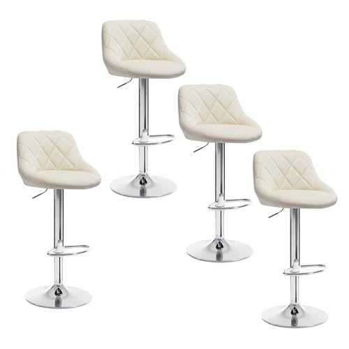 WOLTU Bar Stools Cream Bar Chairs Breakfast Dining Stools for Kitchen Island Counter Bar Stools Set of 4 pcs Leatherette Exterior/Adjustable Swivel Gas Lift/Steel Footrest & Base