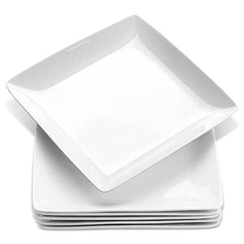 Yedio Porcelain Square Dinner Plates, 10.75 Inch Square Serving Plate for Steak, Pasta, Salad, Snacks, Pizza, Appetizer Plates-Set of 6, White